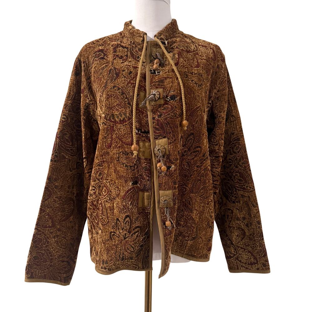 Vintage Flashback Paisley Brown Tapestry Artisan Beaded Jacket Sz M Boho Western